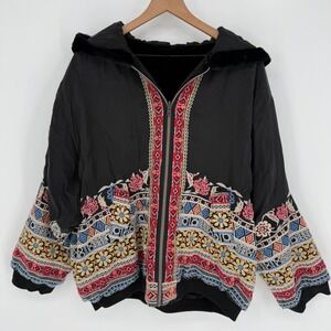 JOHNNY WAS PETE & GRETA MALINI REVERSIBLE FAUX FUR CUPRO BOMBER JACKET LARGE